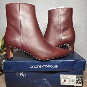 André Assous Winter Leather Ankle Boots 7.5 Dark Maroon Cabernet Pointed Toe EUC